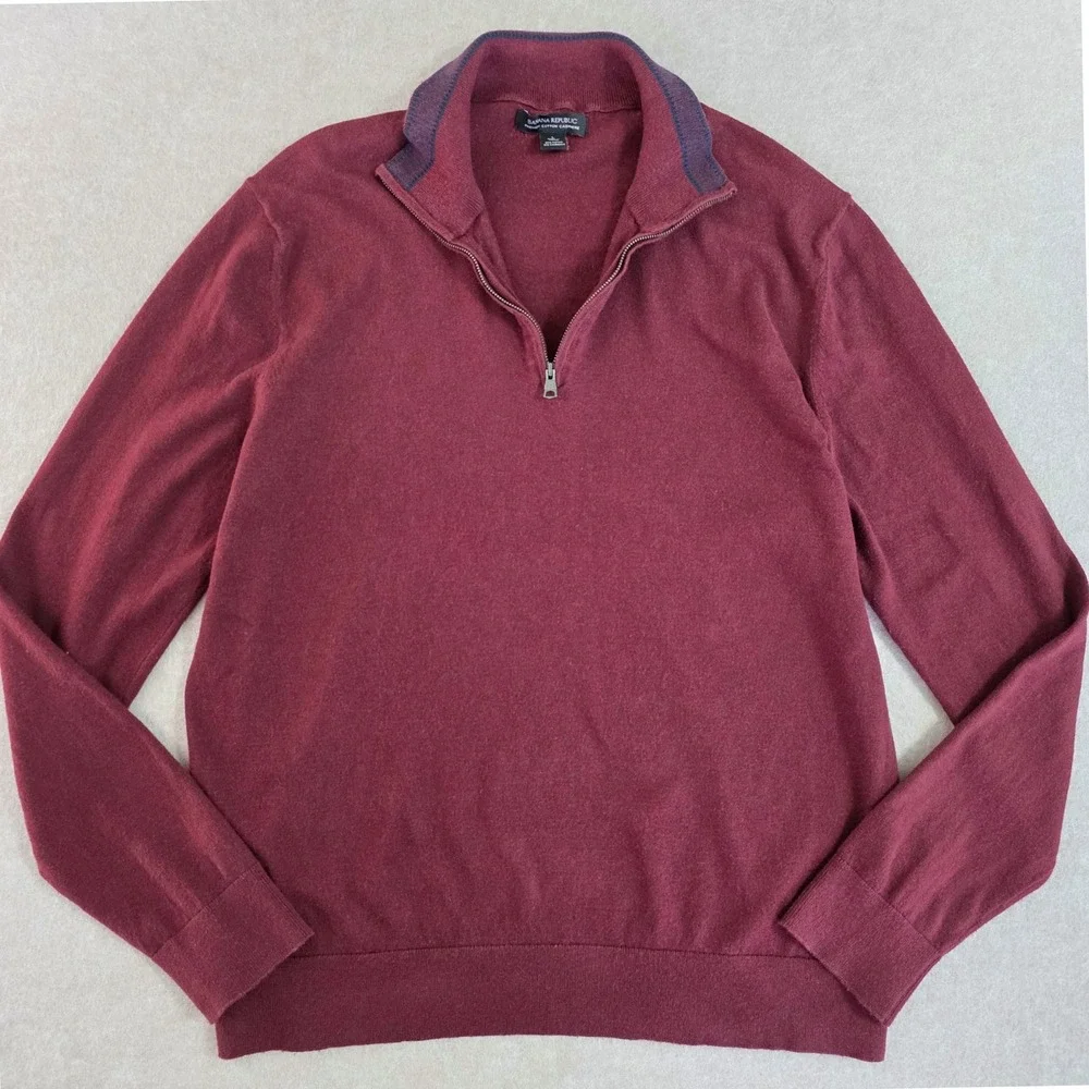 Banana Republic‎ Premium Cotton Cashmere Sweater Sz L 1/4 Zip Pullover Preppy